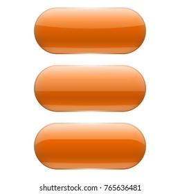 Orange oval glass buttons. Vector 3d illustration isolated on white background