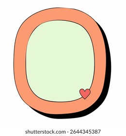 Orange oval-shaped textbox with light green fill and a red heart detail. Perfect for kids graphics, cute planners, romantic cards, and vintage-style UI decorations.