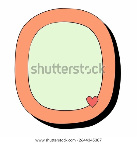 Orange oval-shaped textbox with light green fill and a red heart detail. Perfect for kids graphics, cute planners, romantic cards, and vintage-style UI decorations.