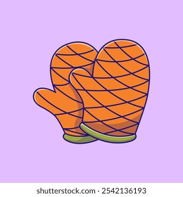 Orange Oven Mitts Glove Cartoon Vector Illustration. Kitchen Toolkit Utensils Concept. Flat Cartoon Outline Style.