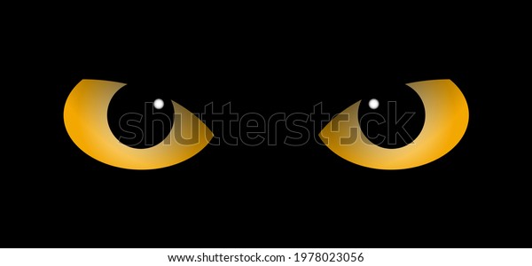 Orange\
owl or cat eyes for Halloween party. Eyes of cats are in darkness.\
Flat vector pictogram. Eyes sparkle in the dark, animal concept.\
cartoon eyes icon. Kitty silhouette. Evil wild\
eye