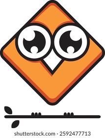 Orange owl icon with minimalist and modern design. Flat style, perfect for logos, apps or other graphic elements. Vector format with clean details and balanced proportions.