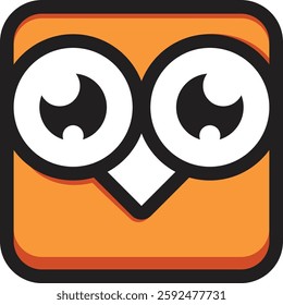 Orange owl icon with minimalist and modern design. Flat style, perfect for logos, apps or other graphic elements. Vector format with clean details and balanced proportions.