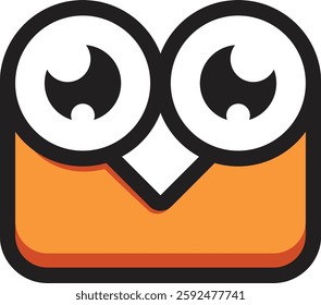 Orange owl icon with minimalist and modern design. Flat style, perfect for logos, apps or other graphic elements. Vector format with clean details and balanced proportions.