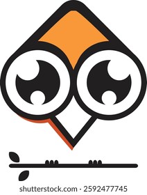 Orange owl icon with minimalist and modern design. Flat style, perfect for logos, apps or other graphic elements. Vector format with clean details and balanced proportions.