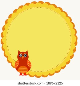 orange owl illustration in a circle frame