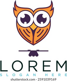 Orange owl logo with a modern minimalist creative design. A symbol of beauty, intelligence and professionalism. Suitable for branding, business and visual identity