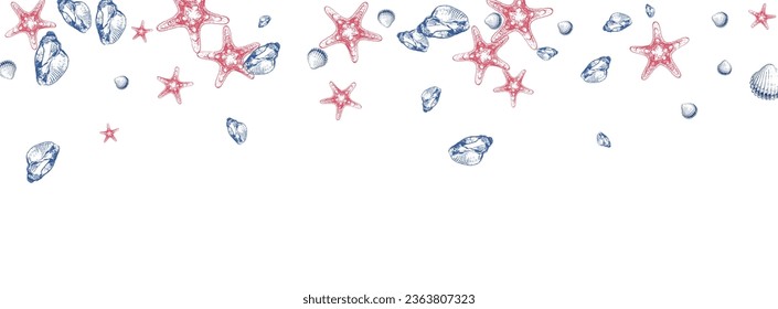 Orange Oyster Background White Vector. Snail Watercolor Set. Isolated Texture. Gray Shell Tropical Wallpaper.