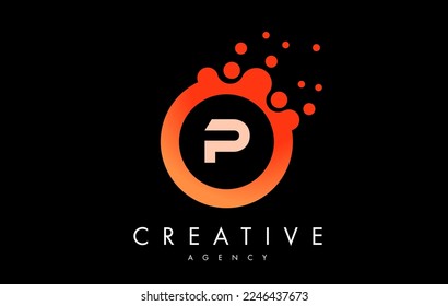 Orange p Dots Letter Logo. Blue Bubble Design Vector Illustration.