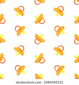 Orange pacifiers vector seamless pattern. Baby dummy. Background, print, packaging design, wrapping