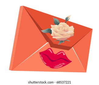 Orange package with lips and a rose on a white background