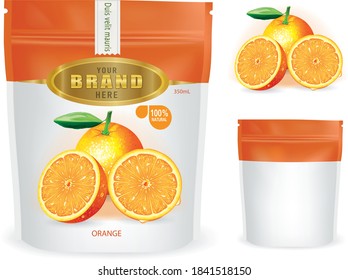 Orange packaging.Plastic packaging contains dried fruits for design.