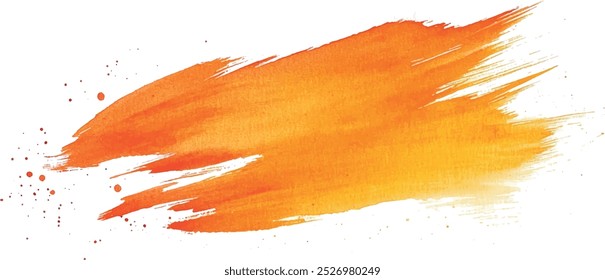 Orange paint artistic dry brush stroke. Watercolor acrylic hand painted backdrop for print, web design and banners. Realistic vector background texture