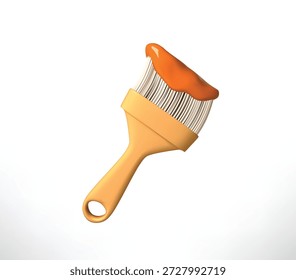 Pincel Laranja com Traçado Vibrante Ilustração de Vetor 3D de ícone no Plano de Fundo Branco