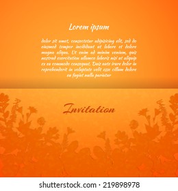 Orange painted leaves vector greeting card template 