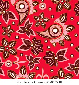 Orange Paisley seamless pattern. Traditional Oriental ornament