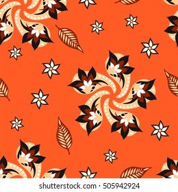 Orange Paisley seamless pattern. Traditional Oriental ornament