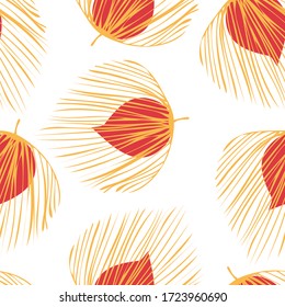 Orange Palm Fashion Vector Seamless Pattern. Floral Exotic Wallpaper. Summer Leaf Design. Yellow Hawaii Flower Illustration.