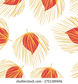 Orange Palm Hawaii Vector Seamless Pattern. Flower Nature Wallpaper. Spring Plant Illustration. Red Jungle Leaf Backdrop.