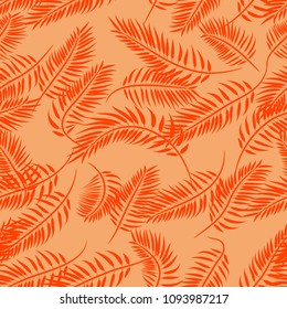Orange Palm Leaves, seamless vector floral pattern