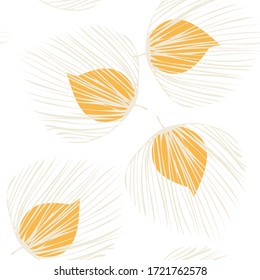 Vector Textil De Palma Naranja, Patrón Sin Perjuicio. Patrón de la naturaleza vegetal. Fondo del Foliage de primavera. Fondo de hojas de cosecha amarillas.