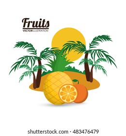 Orange palm tree and pineapple icon. Fruits summer healthy and organic food theme. Colorful design. Vector illustration