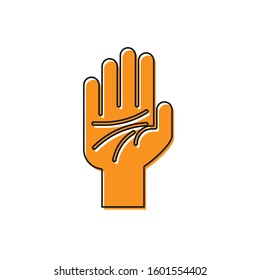 Orange Palmistry of the hand icon isolated on white background.  Vector Illustration