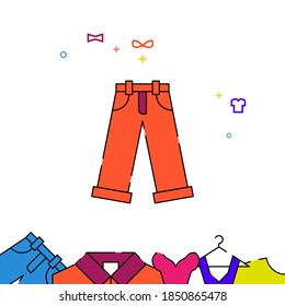 Orange pants rolled up filled line vector icon, simple illustration, garments, dress, wearing clothes related bottom border.