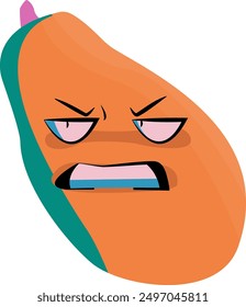 Orange papaya with an angry facial expression suitable for food blogs, social media posts, and comedic design projects.