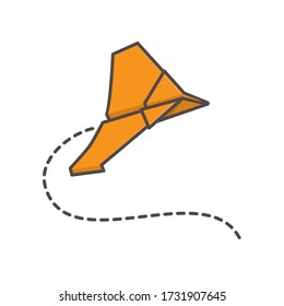 Orange paper airplane isolated vector illustration for Paper Airplane Day on May 26th. Cheap and simple toy symbol