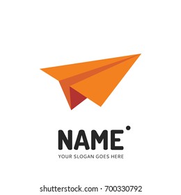 Orange paper airplane. Vector logo design. Business concept icon.