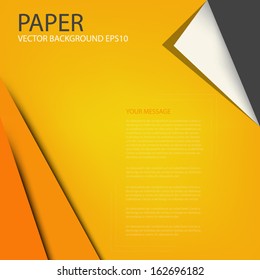 orange paper background folded origami on black background for text and message design , vector 