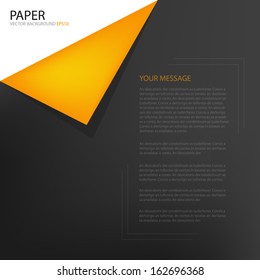 orange paper background folded origami on black background for text and message design , vector 