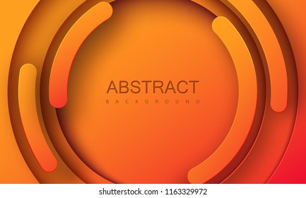 Orange paper cut background. Abstract realistic papercut decoration with radial layers. Vector 3d illustration. Cover layout template. Material design concept