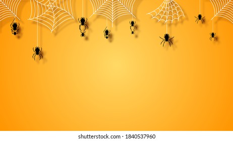 Orange Paper Cut Background Vector Halloween Spooky Scary Horror Holiday Elements Design Style Spider Web Shadow
