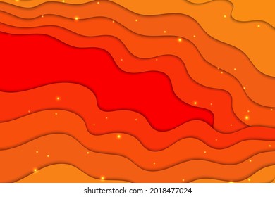 Orange paper cut background. Vector hot illustration with waves.