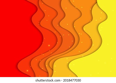 Orange paper cut background. Vector hot illustration with waves.
