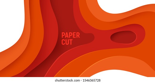 Orange paper cut banner with 3D slime abstract background and orange waves layers. Abstract layout design for brochure and flyer. Paper art vector illustration