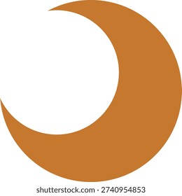 Orange paper cutout crescent moon, isolated background. Symbol of Eastern culture. Template for children's projects and collages. Vector illustration. Flat grunge style.