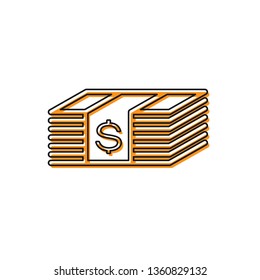 Orange Paper money american dollars cash icon isolated on white background. Money banknotes stack with dollar icon. Bill currency. Vector Illustration