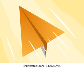 Orange paper planes fly fast into the sky