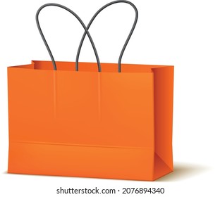 Orange paper shopping bag mockup. Blank craft purchase package template