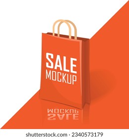 Orange paper shopping bag, retail purchase packaging sale bag mock up
