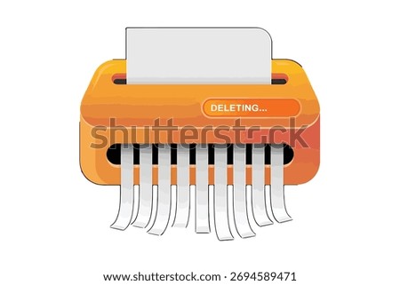 Orange paper shredder with white paper being shredded represents data destruction and information security on a clean white background symbolizing the importance of protecting sensitive information a