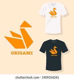 orange paper swan of origami T shirt clothing fashion design