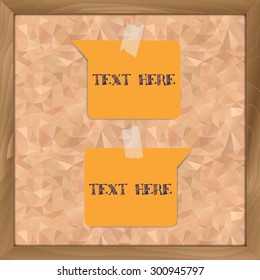 Orange paper template attached on cork board polygonal texture for infographics and option design