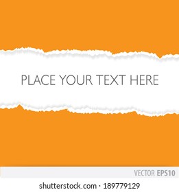 Orange paper torn in the middle, with a white background