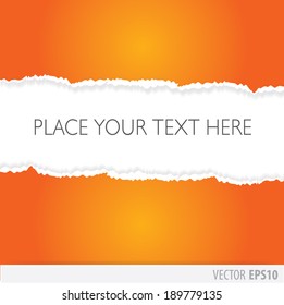 Orange paper torn in the middle, with a white background