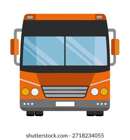 Vista frontal del autobús de pasajeros naranja. Ilustración vectorial aislada sobre fondo blanco