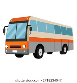 Vista lateral del autobús de pasajeros naranja. Ilustración vectorial aislada sobre fondo blanco